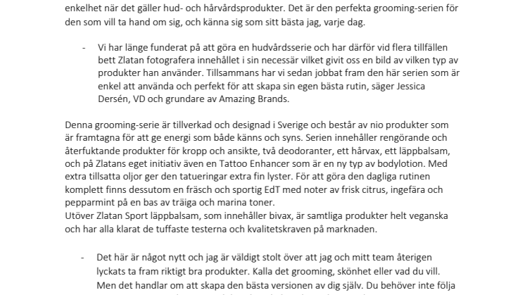 Pressrelease ZLATAN SPORT