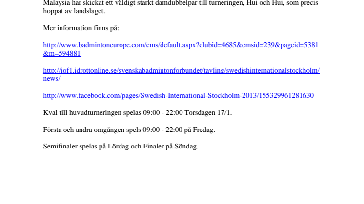 Europatouren i badminton till Stockholm