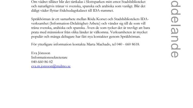 Språkhörnan på Stadsbiblioteket i Malmö fyller 1 år den 6 maj
