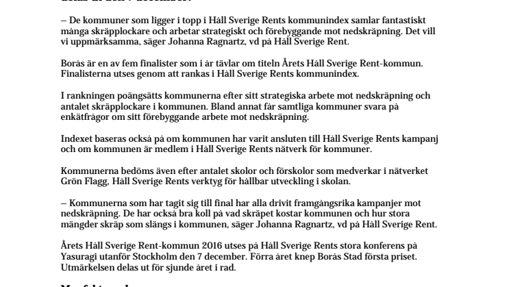 Borås kan bli Årets Håll Sverige Rent-kommun