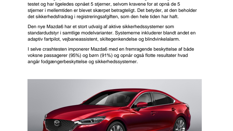 Mazda6 får 5 nye stjerner af EuroNCAP