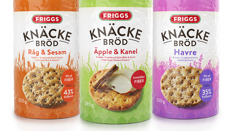 Friggs lanserar tre goda knäckebröd - prova krispiga Råg & Sesam, Äpple & Kanel och Havre. 