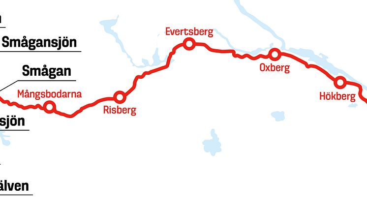 Karta över Vasaloppets sträcka och sjöarna där vattenproverna hämtades.