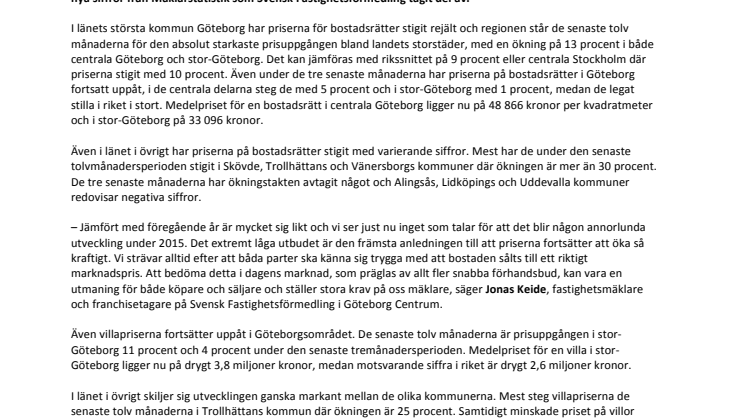 Fortsatta prisökningar på bostäder i Västra Götaland