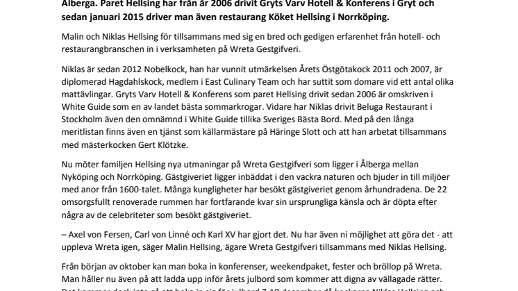 Malin och Niklas Hellsing nya ägare till Wreta Gestgifveri