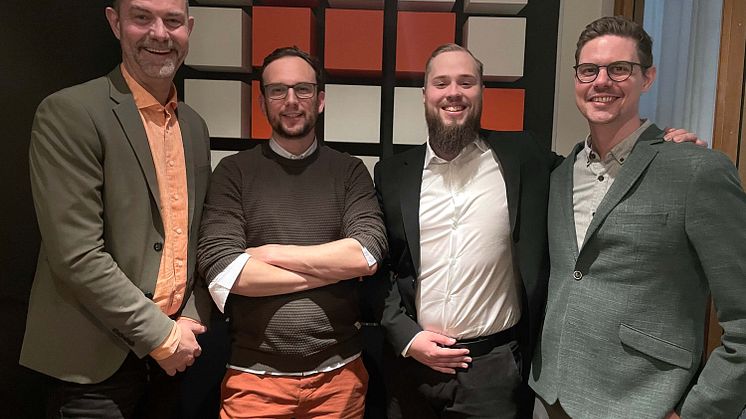 Björn Lantz, vd för byBrick med Martin Taillefer, Emil Grönvall och Tobias Carlsson från Axakon.