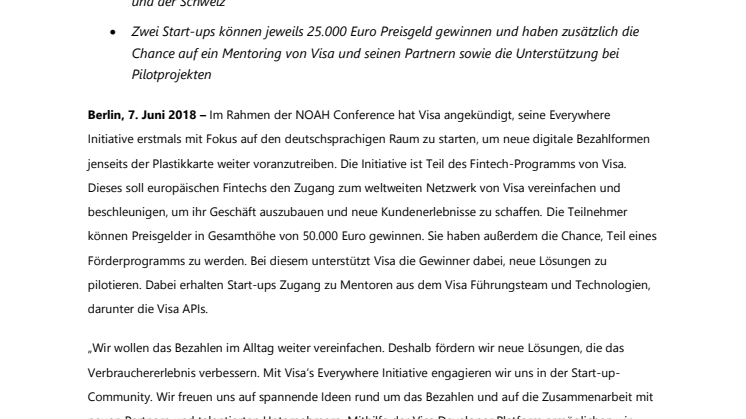 Visa bringt weltweites Start-up-Programm nach Deutschland