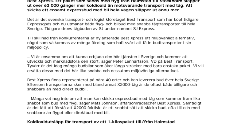 Best Xpress utmanar flyget med klimatvänligt tågbud från Halmstad
