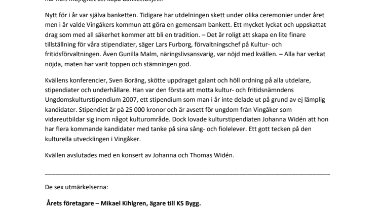 Vingåkers första bankett gick av stapeln