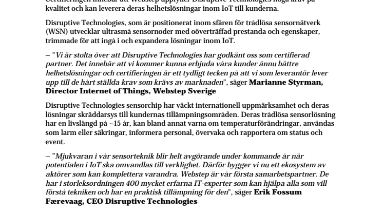 Webstep första certifierade partner inom sensorlösningar åt IoT-företaget Disruptive Technologies