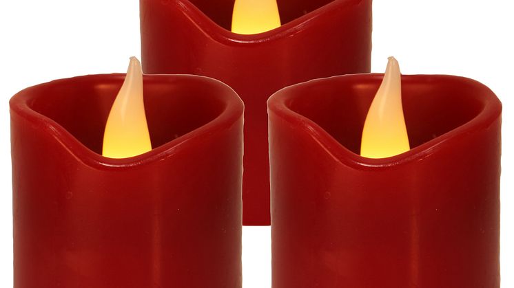 Vaxljus med batteri i 3-pack, frilagd-röd-3st
