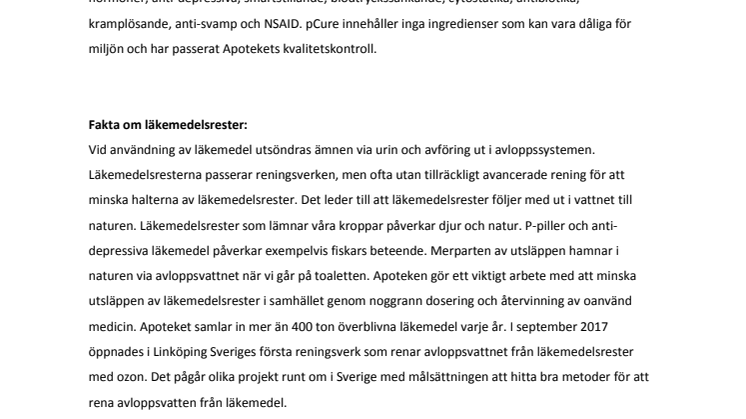 Fakta om pCure och läkemedelsrester