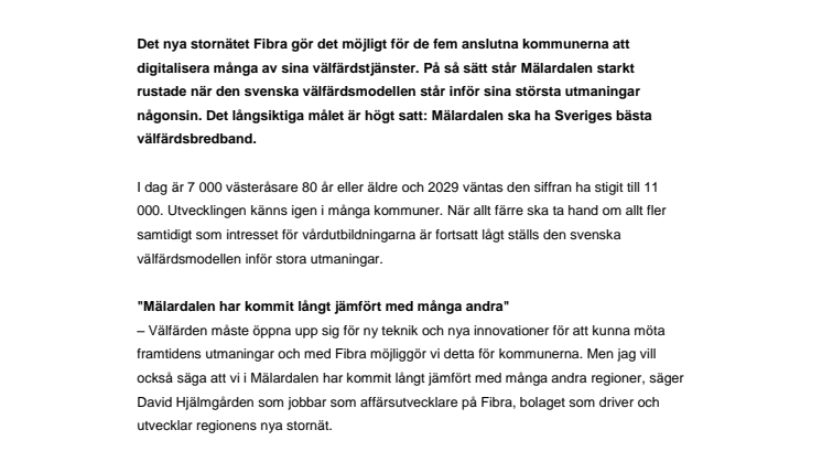 Fibra möjliggör Sveriges bästa välfärdsbredband i Mälardalen 