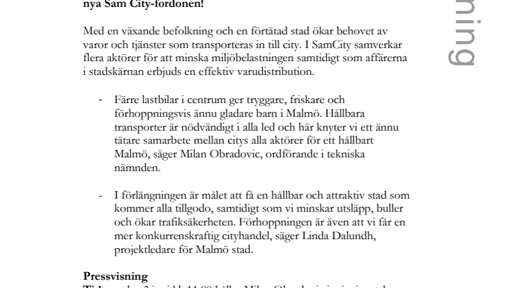 SamCity ska ge färre antal lastbilar i city 
