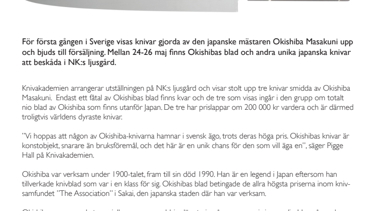 DEN JAPANSKA KNIVEN – EN UNIK UTSTÄLLNING