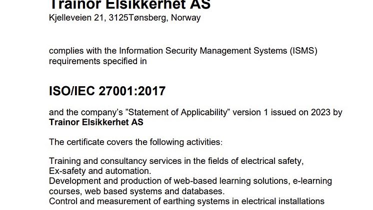 ISO 27001 Certificate Nemko