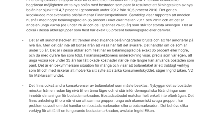 Bolånetaket fungerar men unga vuxna har mer dyra lån än i fjol enligt Finansinspektionen