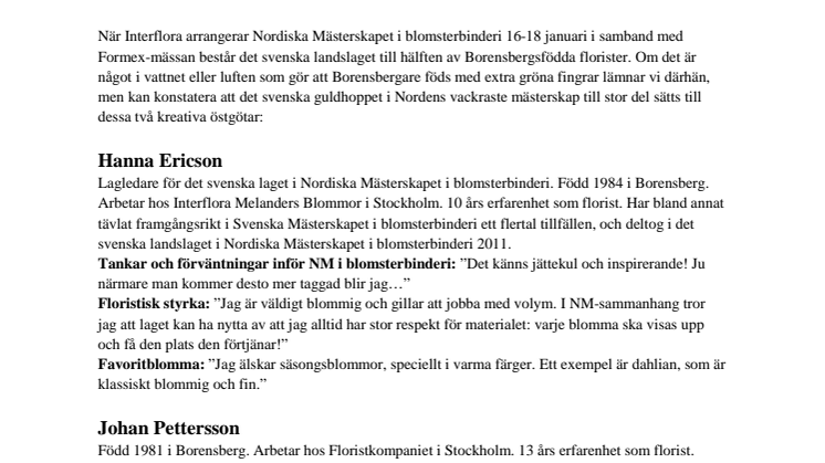 Två Borensbergsfödda florister i svenska landslaget i blomsterbinderi