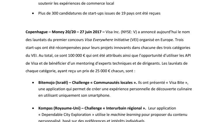 Première édition européenne du programme “Visa Everywhere Initiative” : la start-up Kompas gagne 50 000 € 