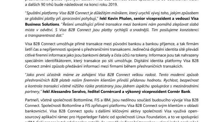Visa B2B Connect spuštěna celosvětově