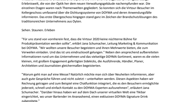 DOYMA-Pressemitteilung: Virtour 2020: Erfolg auf ganzer Linie