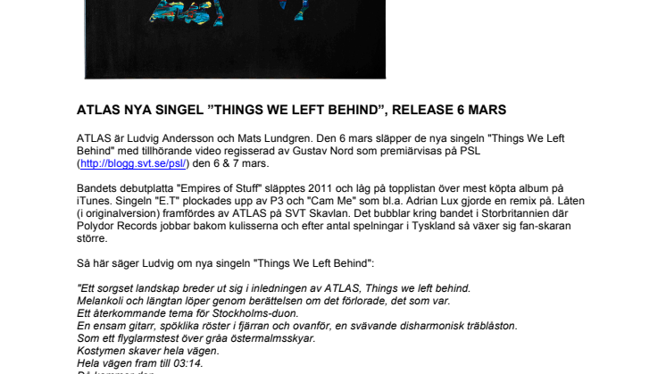 ATLAS NYA SINGEL ”THINGS WE LEFT BEHIND”