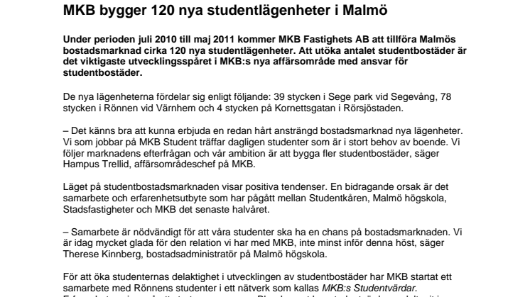 MKB bygger 120 nya studentlägenheter i Malmö