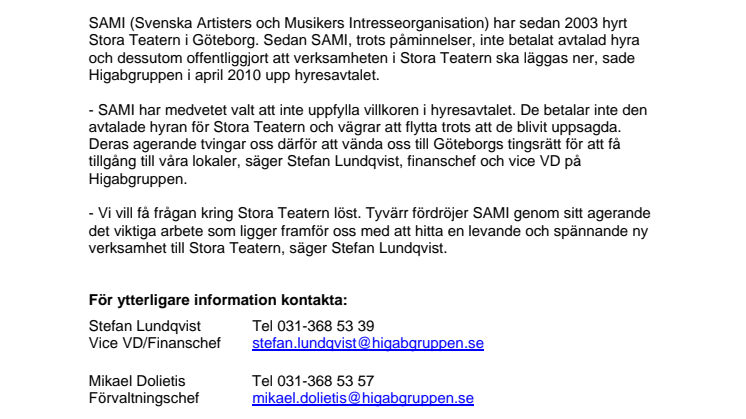Higabgruppen vill ha tillbaka nycklarna till Stora Teatern