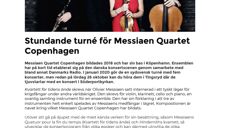 Stundande turné för Messiaen Quartet Copenhagen