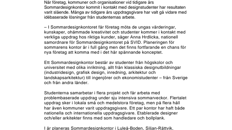 Sommardesignkontoret – ett lönsamt sommarprojekt