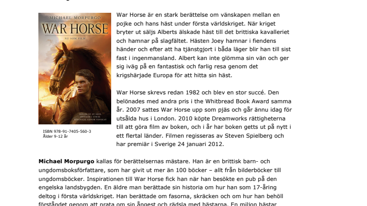 Den hyllade barnboken War Horse släpps samtidigt som filmen går upp på bio