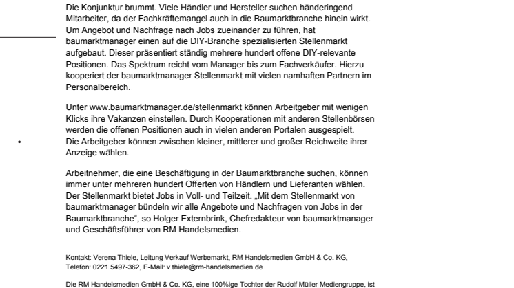 baumarktmanager mit neuem Online-Stellenmarkt für die DIY-Branche