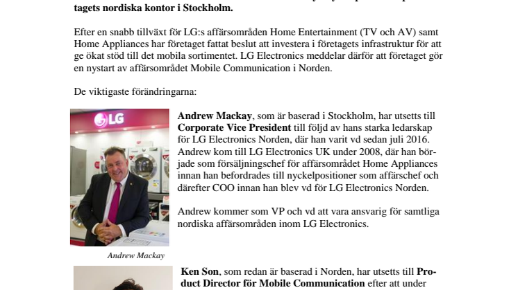 LG Electronics nystartar  Mobile Communications i Norden