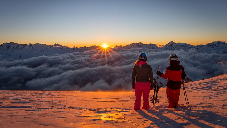 First-Track, Sonnenaufgang am Eggishorn in der Aletsch Arena im Wallis
