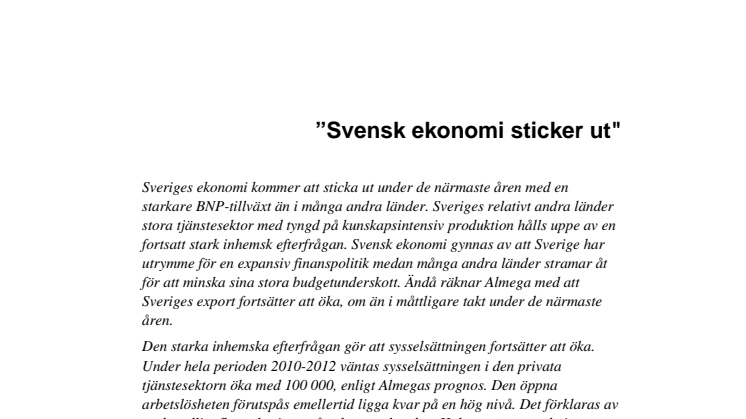 Konjunkturprognos från Almega hösten 2010