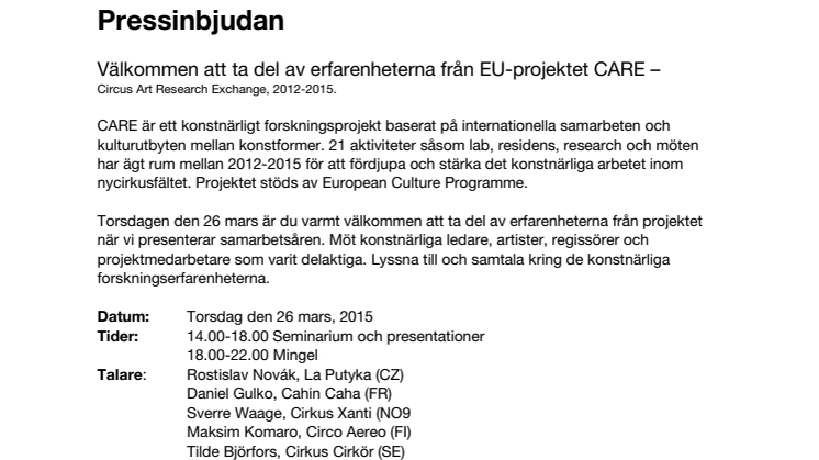 Seminarium om konstnärlig utveckling inom cirkusområdet