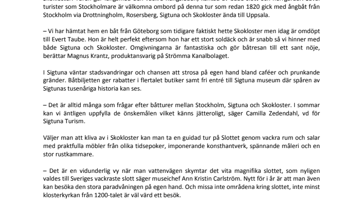 Ta båten till Sigtuna och Skokloster i sommar