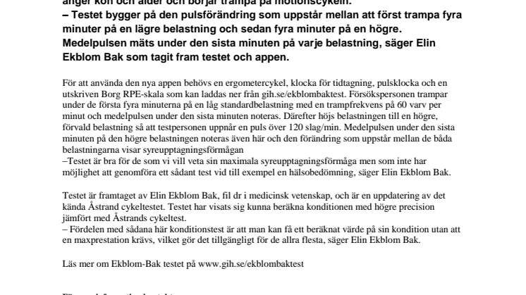 Ny app för Ekblom-Baks cykeltest