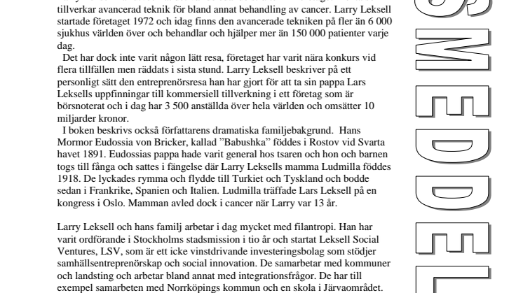 Ny bok: Strålande tider - hur jag gjorde Elekta till ett världsföretag av Larry Leksell