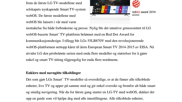 LGs SMARTE OG PRISBELØNTE TV-NYHETER FORTSETTER Å REVOLUSJONERE SEEROPPLEVELSEN
