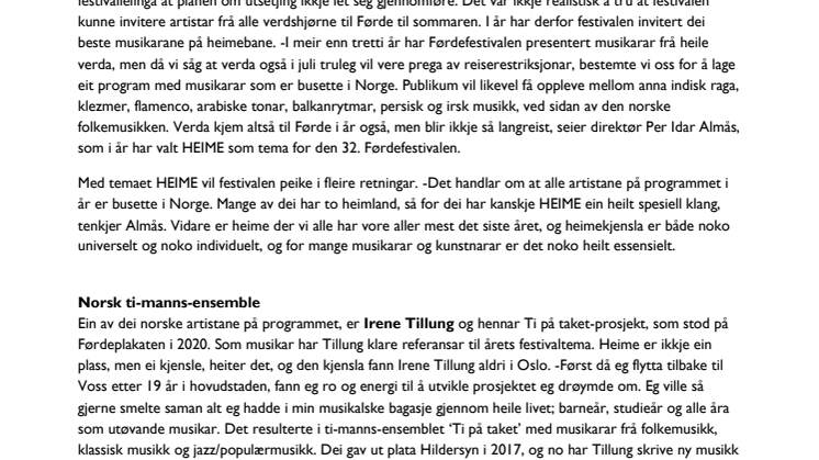 Førdefestivalen slepper tema og dei fem første artistane