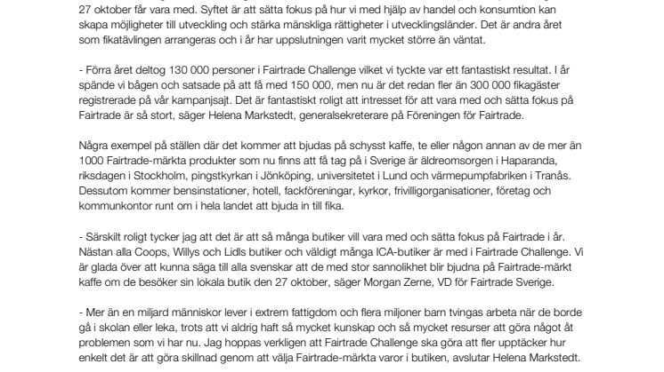 Rekordstor fika sätter fokus på Fairtrade - 300 000 personer deltar i Fairtrade Challenge