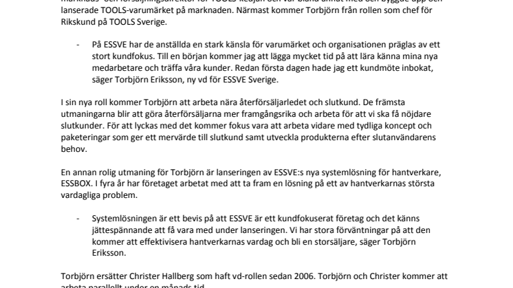 Torbjörn Eriksson ny vd för ESSVE Sverige