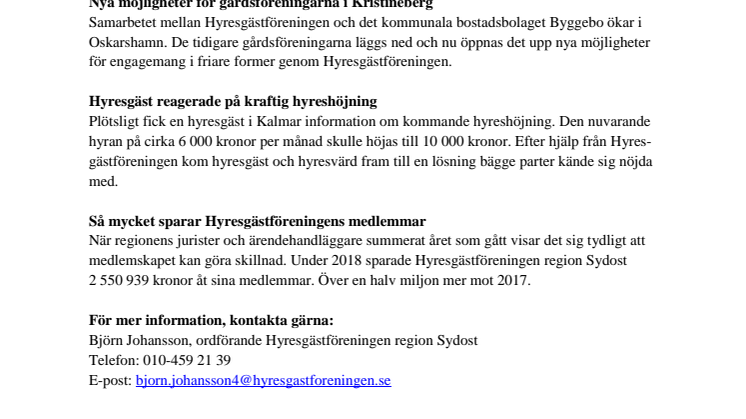 ​Hyresgästföreningen summerar 2019 i Kalmar län