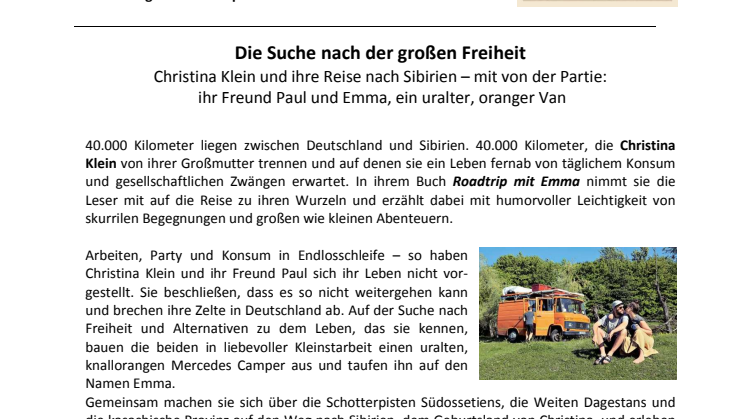 Waschzettel Christina Klein - Roadtrip mit Emma
