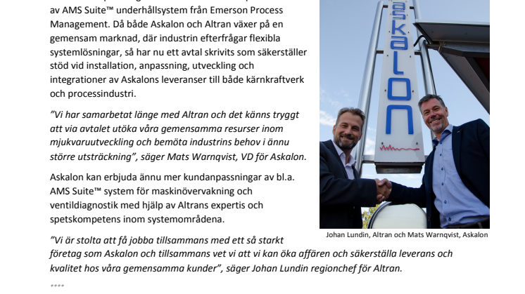 Askalon AB och Altran Scandinavia signerar avtal för gemensamma affärer
