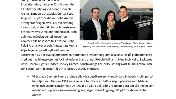 Stockholm Globe Arenas introducerar nytt biljettsystem