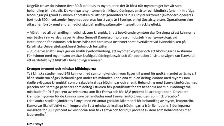 Ny behandling för kvinnor med besvärande muskelknutor i livmodern