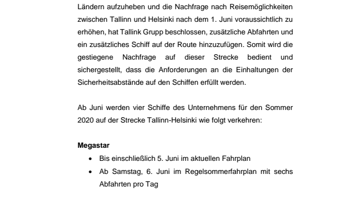 Tallink erweitert die Route Tallinn-Helsinki um weitere Abfahrten und ein zusätzliches Schiff