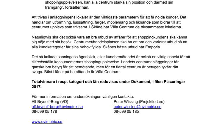 Väla Centrum har Skånes nöjdaste shoppingkunder